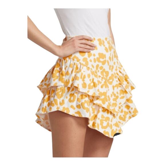 MOTHER NWT Women's Yellow/White Floral Leopard The Ruffle Denim Mini Skirt 26 - Picture 15 of 16